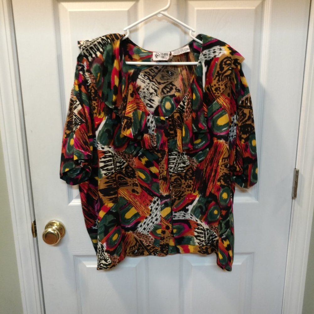 Multi Color Ruffle Collar Blouse Size 20W - Picture 9 of 10
